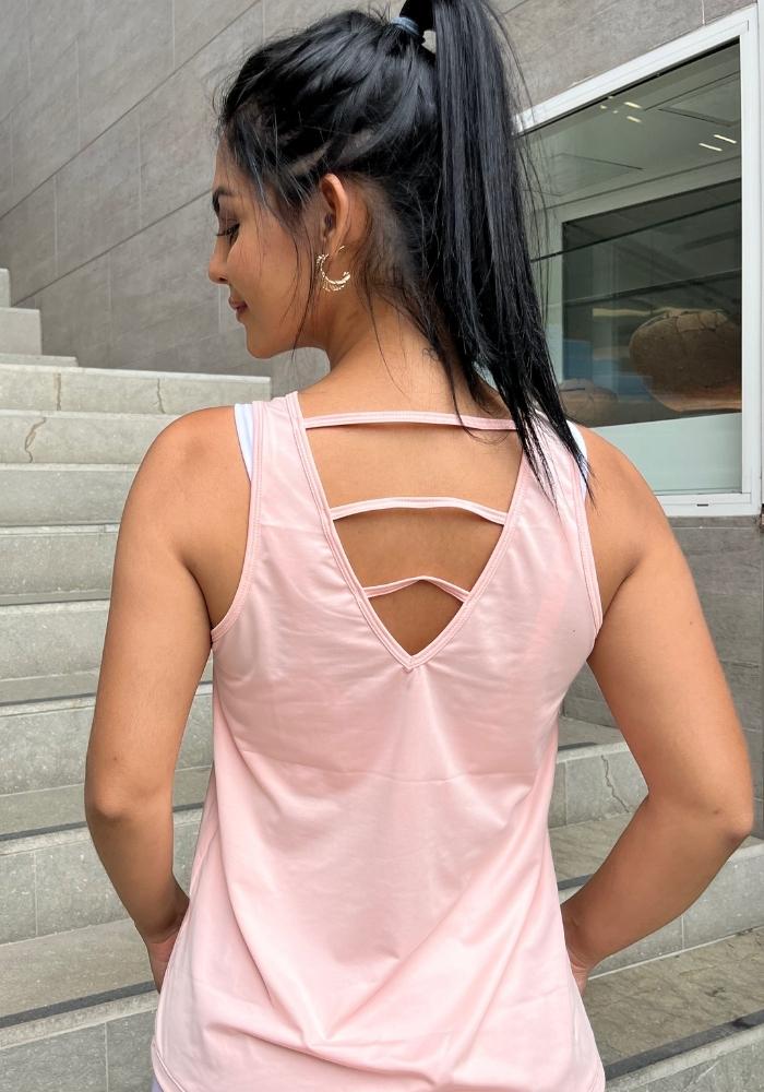 Espalda blusa rosa para mujer