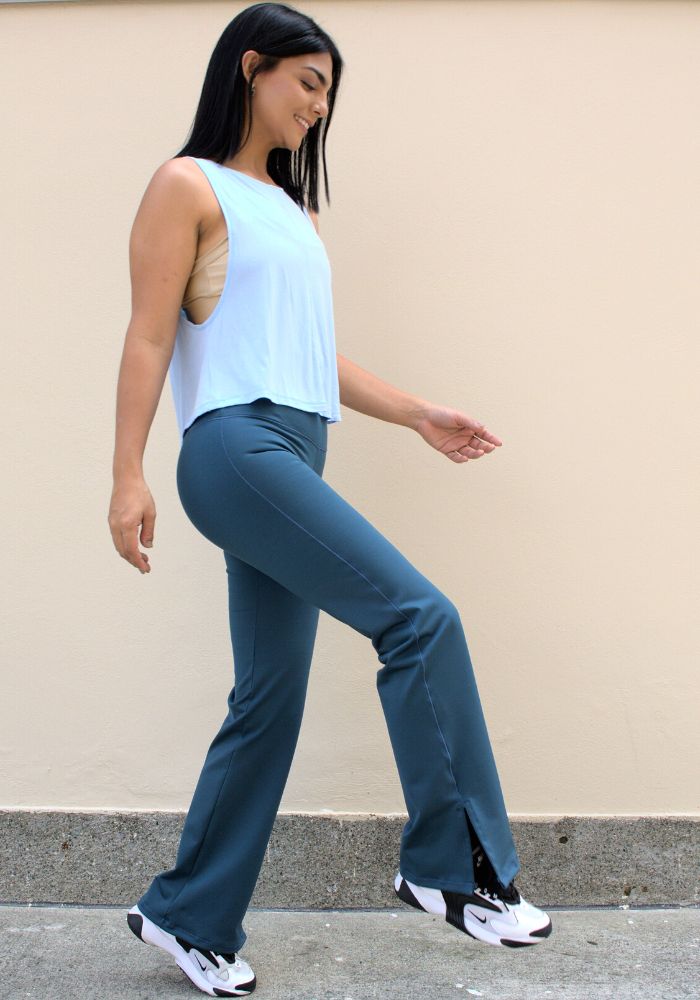 leggins bota ancha azul gris