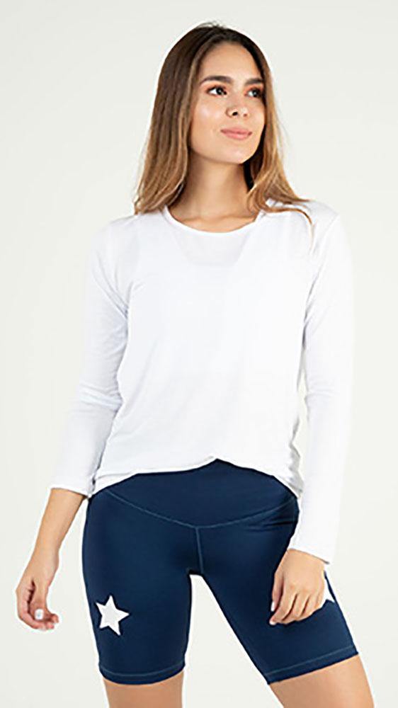 Blusa deportiva para mujer manga larga color blanco - Tienda online de ropa deportiva Kinema