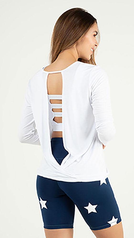 Blusa deportiva para mujer manga larga color blanco - Tienda online de ropa deportiva Kinema