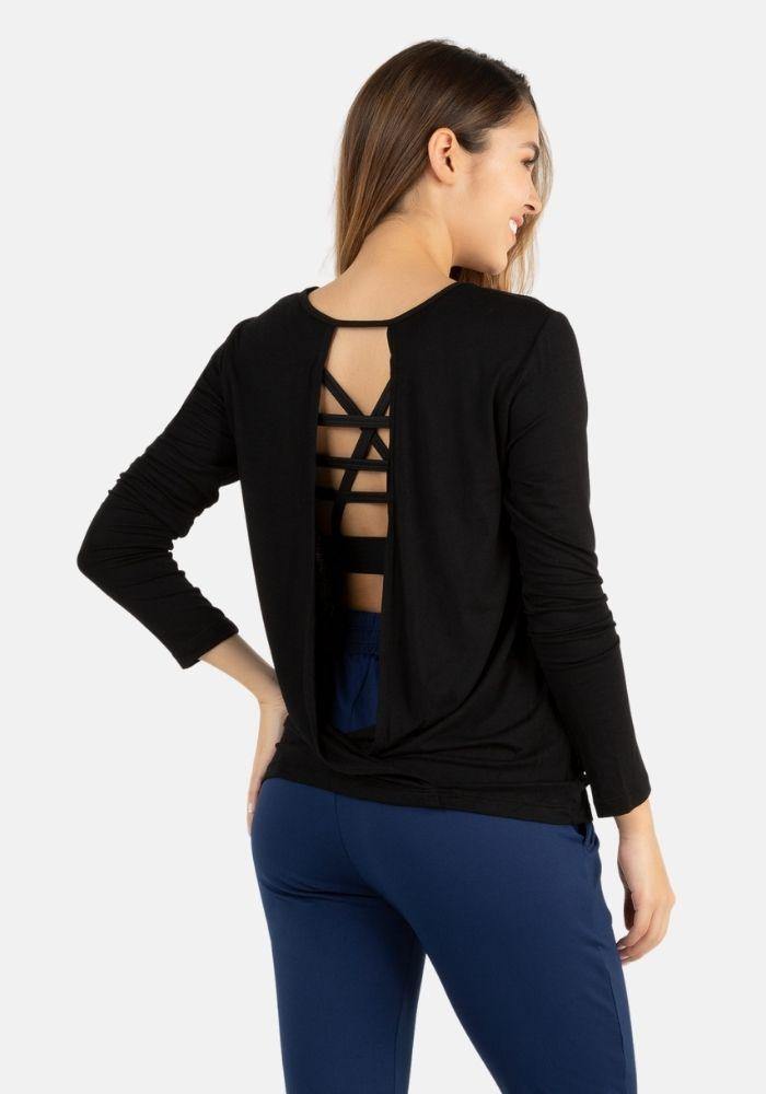 Blusa deportiva para mujer manga larga color negro - Tienda online de ropa deportiva Kinema