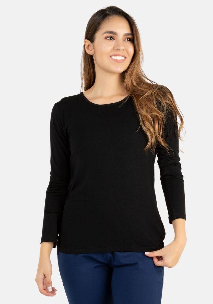 Blusa deportiva para mujer manga larga color negro - Tienda online de ropa deportiva Kinema