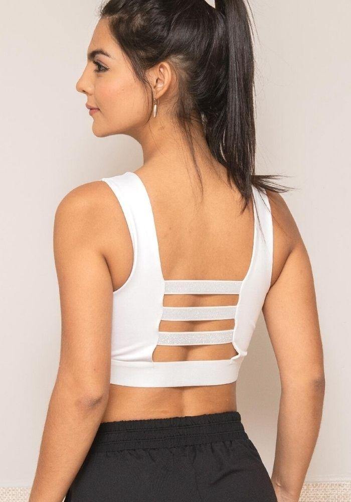 Top deportivo con elásticos en frente espalda color blanco - Tienda online de ropa deportiva Kinema