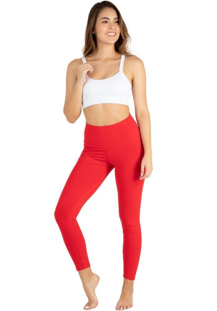 Legging deportivo para mujer tiro alto en tela suplex color rojo - Tienda online de ropa deportiva Kinema