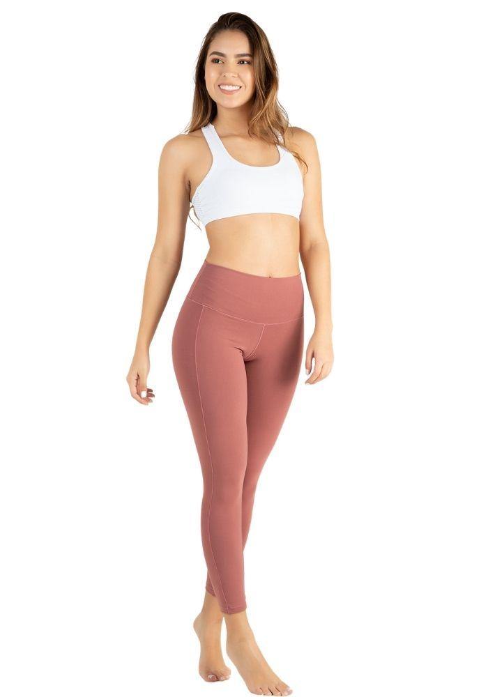 Legging deportivo tiro alto para mujer en tela suplex color rosa - Tienda online de ropa deportiva Kinema