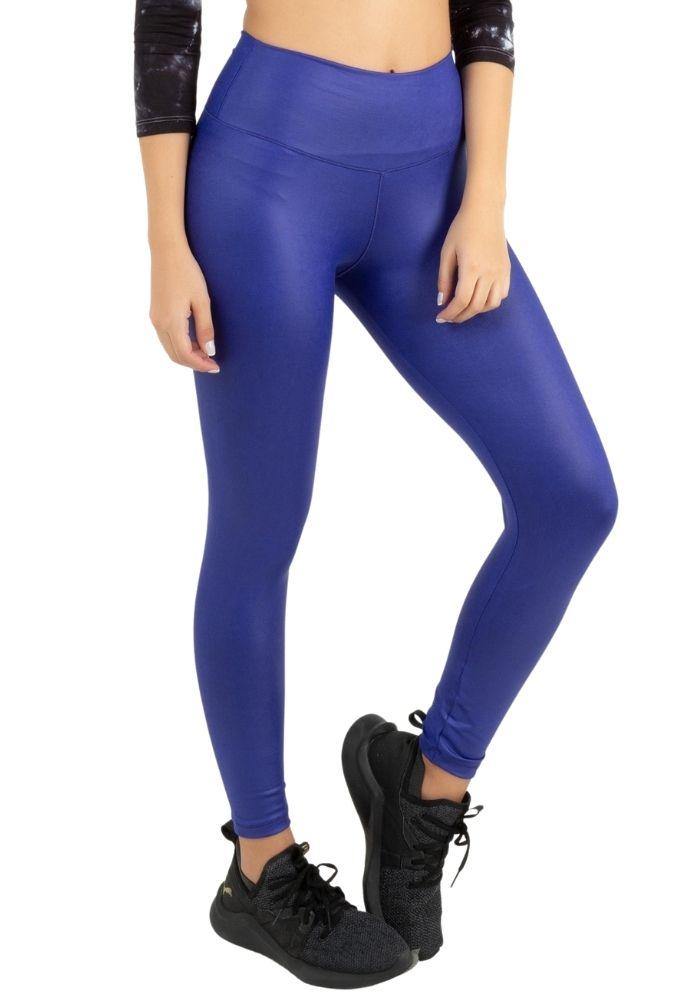 Legging deportivo para mujer tela efecto cuero color azul - Tienda online de ropa deportiva Kinema